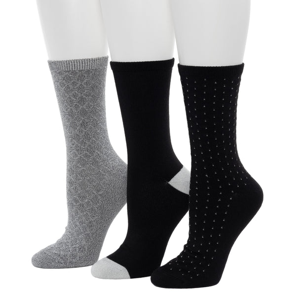 Cuddl Duds Birdseye/Twist Block Quilting Texture Midweight Crew Sock 3-Pack Socks