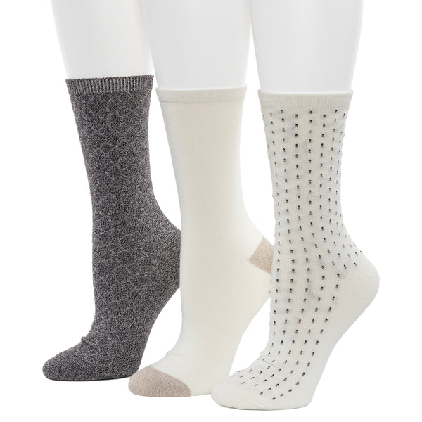 Cuddl Duds Birdseye/Twist Block Quilting Texture Midweight Crew Sock 3-Pack Socks