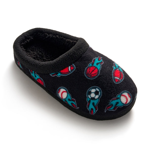 Cuddl Duds Boys Printed Sports Fleece Clog Slipper Shoes
