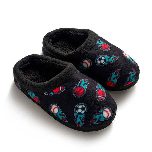 Cuddl Duds Boys Printed Sports Fleece Clog Slipper Shoes