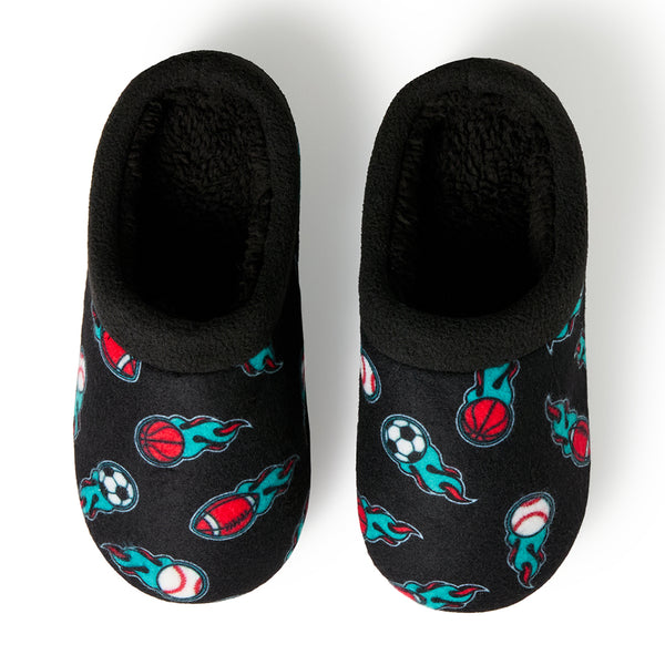 cuddl duds Boys Printed Sports Fleece Clog Slipper Shoes