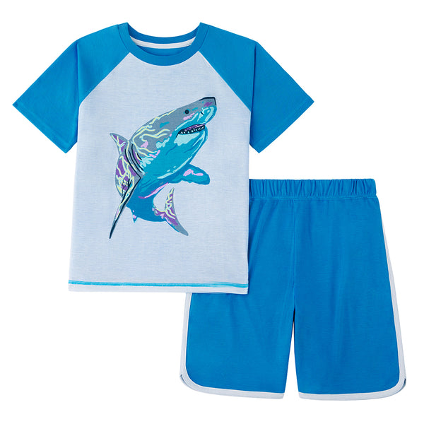 cuddl duds Boys Short Sleeve Top & Shorts 2-Pc Pajama Set with Shark Graphic Pajamas