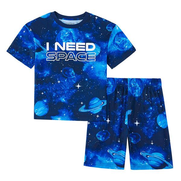 cuddl duds Boys Short Sleeve Top & Shorts 2-Pc Pajama Set with Space Graphic Pajamas