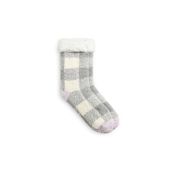 Cuddl Duds Buffalo Check Pop Heel-Toe Faux Shearling Lined Lounge Crew Sock Socks