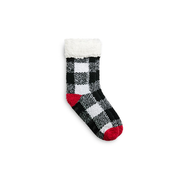 cuddl duds Buffalo Check Pop Heel-Toe Faux Shearling Lined Lounge Crew Sock Socks