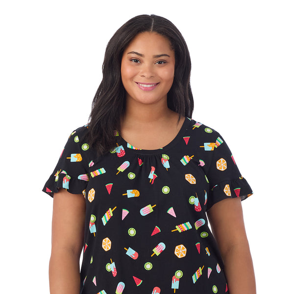 Cuddl Duds Cotton-Blend Ruffle Short Sleeve Top And Cropped Pants Pajama Set- PLUS Pajamas