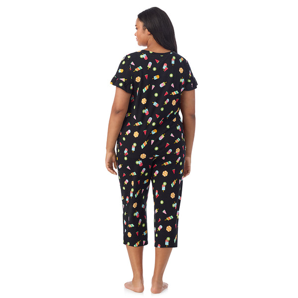 Cuddl Duds Cotton-Blend Ruffle Short Sleeve Top And Cropped Pants Pajama Set- PLUS Pajamas