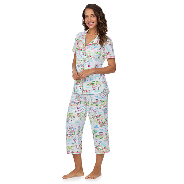 Cuddl Duds Cotton-Blend Short Sleeve Notch Collar 2-Pc Pajama Set Pajamas