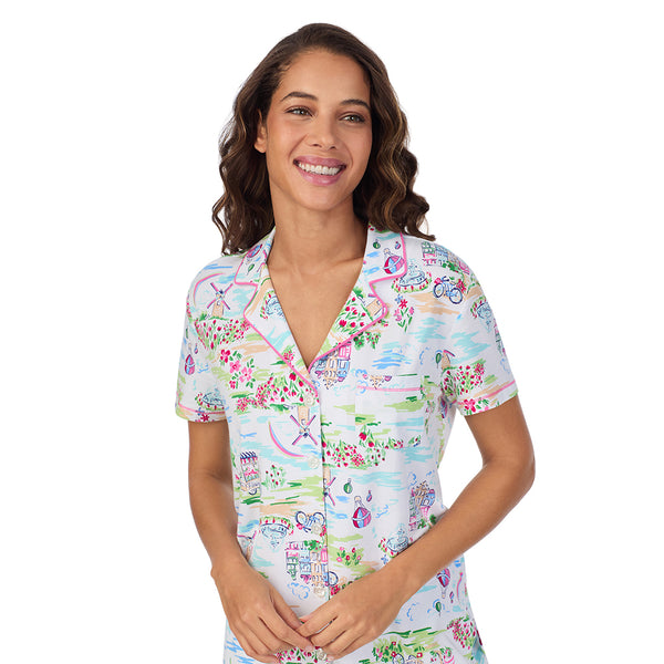 Cuddl Duds Cotton-Blend Short Sleeve Notch Collar 2-Pc Pajama Set Pajamas