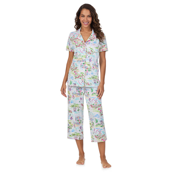 cuddl duds Cotton-Blend Short Sleeve Notch Collar 2-Pc Pajama Set Pajamas