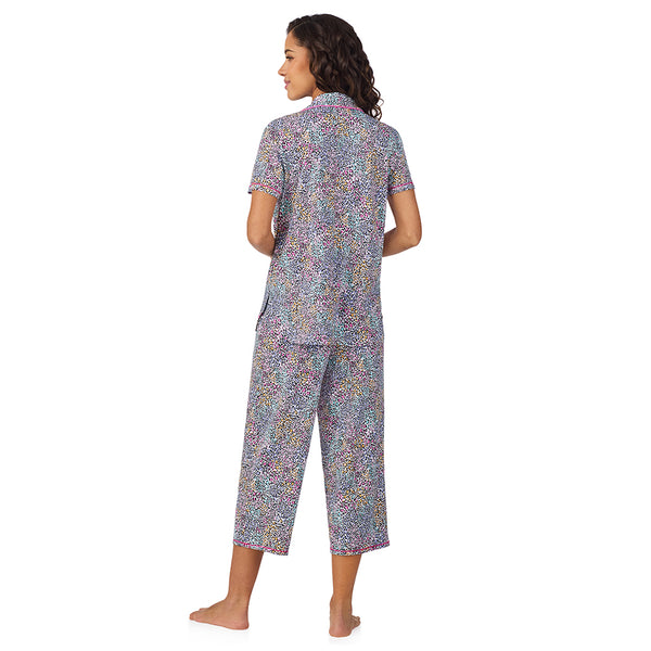 Cuddl Duds Cotton-Blend Short Sleeve Notch Collar With Cropped Pant Pajama Set Pajamas