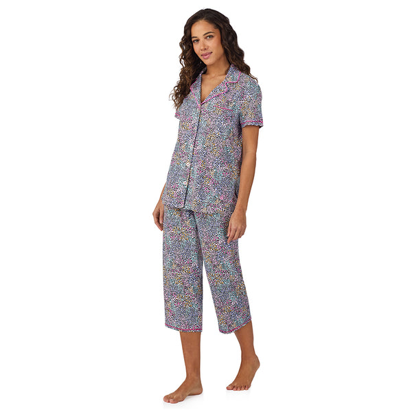 Cuddl Duds Cotton-Blend Short Sleeve Notch Collar With Cropped Pant Pajama Set Pajamas