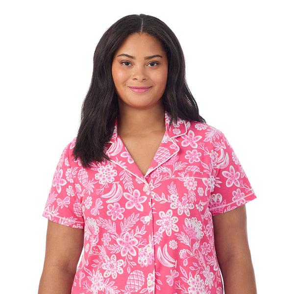 Cuddl Duds Cotton-Blend Short Sleeve Notch Collar With Cropped Pant Pajama Set PLUS Pajamas