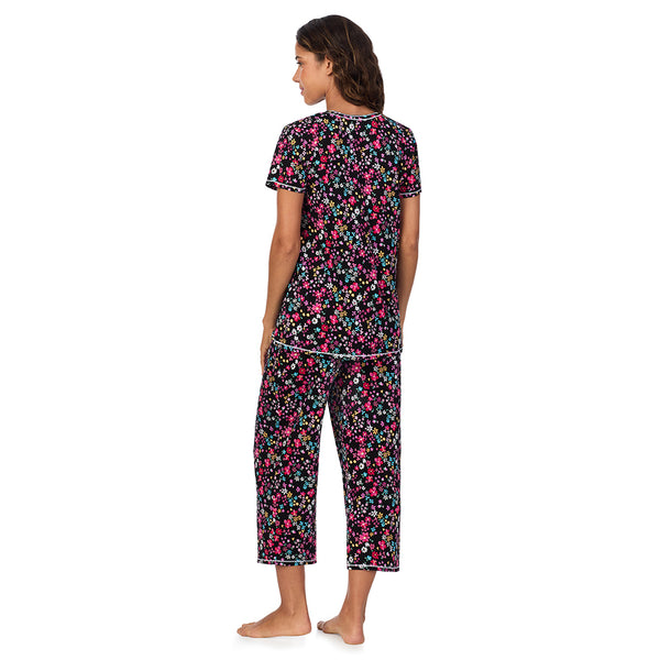 Cuddl Duds Cotton-Blend Short Sleeve Top With Cropped Pant 2-Pc Pajama Set Pajamas