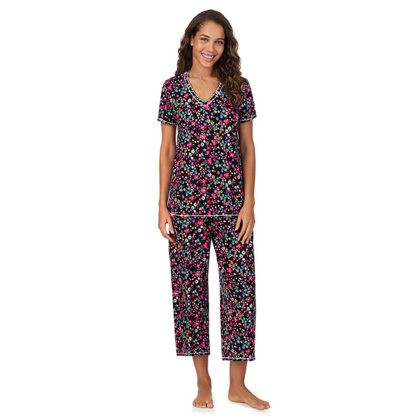 Cuddl Duds Cotton-Blend Short Sleeve Top With Cropped Pant 2-Pc Pajama Set Pajamas