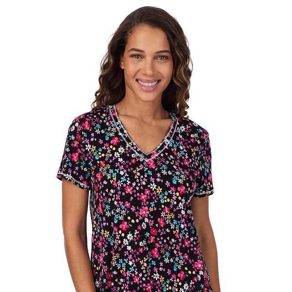 Cuddl Duds Cotton-Blend Short Sleeve Top With Cropped Pant 2-Pc Pajama Set Pajamas