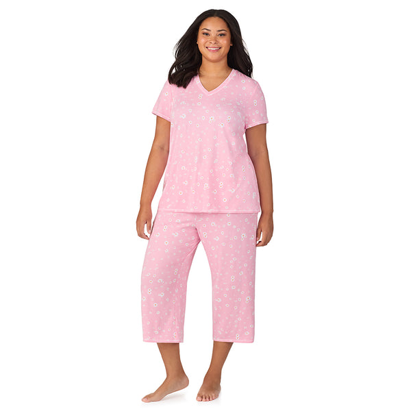 Cuddl Duds Cotton-Blend Short Sleeve Top With Cropped Pant 2-Pc Pajama Set PLUS Pajamas
