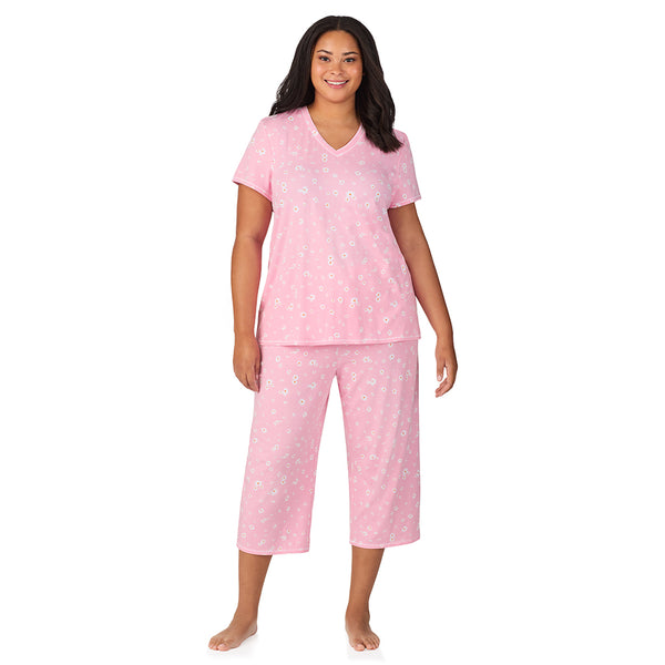 cuddl duds Cotton-Blend Short Sleeve Top with Cropped Pant 2-Pc Pajama Set PLUS Pajamas