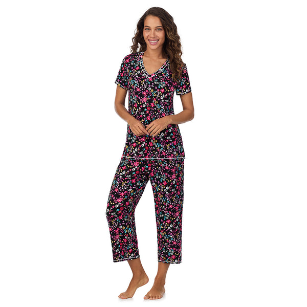 cuddl duds Cotton-Blend Short Sleeve Top with Cropped Pant 2-Pc Pajama Set Pajamas