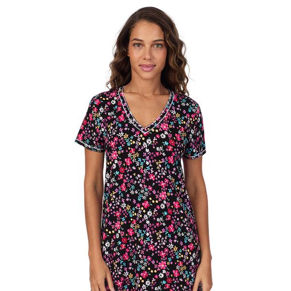 Cuddl Duds Cotton-Blend Short Sleeve V-Neck Sleep Shirt Nightgowns
