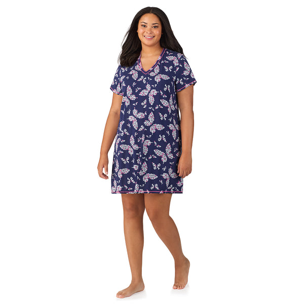 Cuddl Duds Cotton-Blend Short Sleeve V-Neck Sleep Shirt PLUS Nightgowns