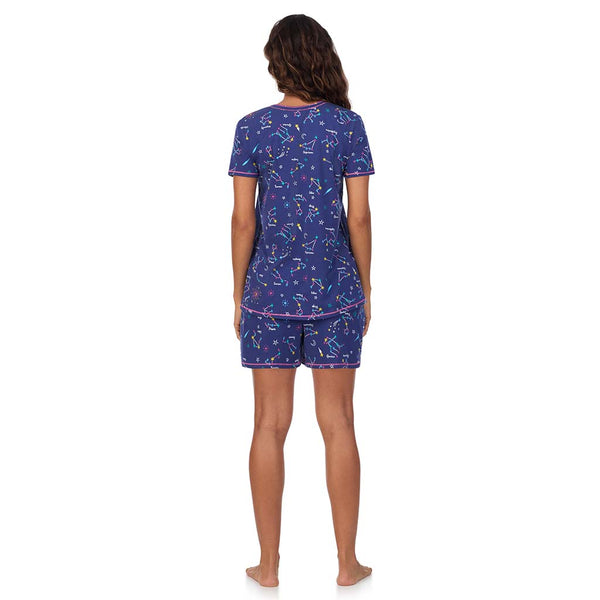 Cuddl Duds Cotton-Blend Short Sleeve V-Neck Top With Short Pajama Set Pajamas