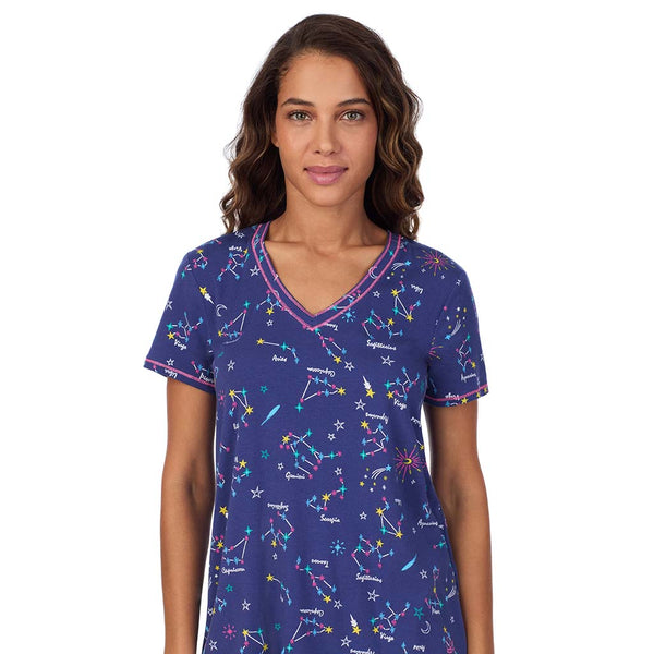Cuddl Duds Cotton-Blend Short Sleeve V-Neck Top With Short Pajama Set Pajamas
