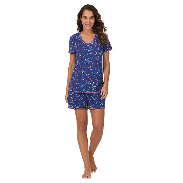 cuddl duds Cotton-Blend Short Sleeve V-Neck Top with Short Pajama Set Pajamas