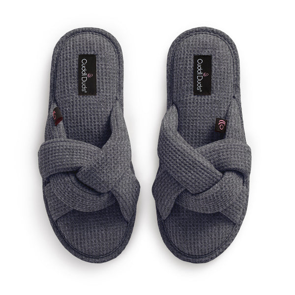 Cuddl Duds Heather Waffle Braid Slide Slipper