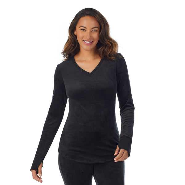 Cuddl Duds Stretch Velour Long Sleeve V-Neck Women