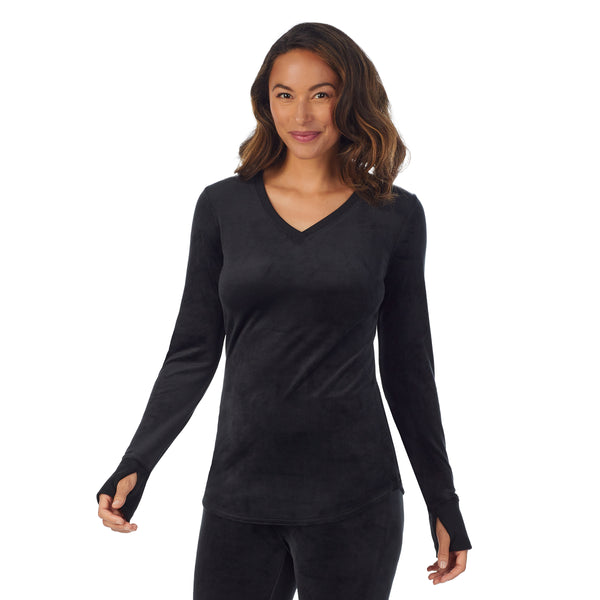 cuddl duds Stretch Velour Long Sleeve V-Neck Women