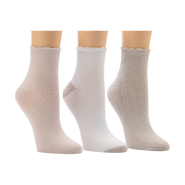 Cuddl Duds Diagonal Rib / Scallop Welt Anklet Sock 3-Pack Socks
