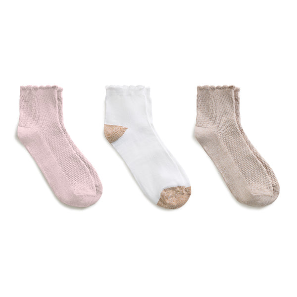 cuddl duds Diagonal Rib / Scallop Welt Anklet Sock 3-Pack Socks