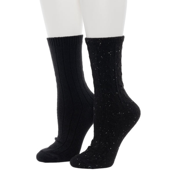 Cuddl Duds Flecked Pucker Chain Cable/Solid Rib Crew Sock 2-Pack Socks