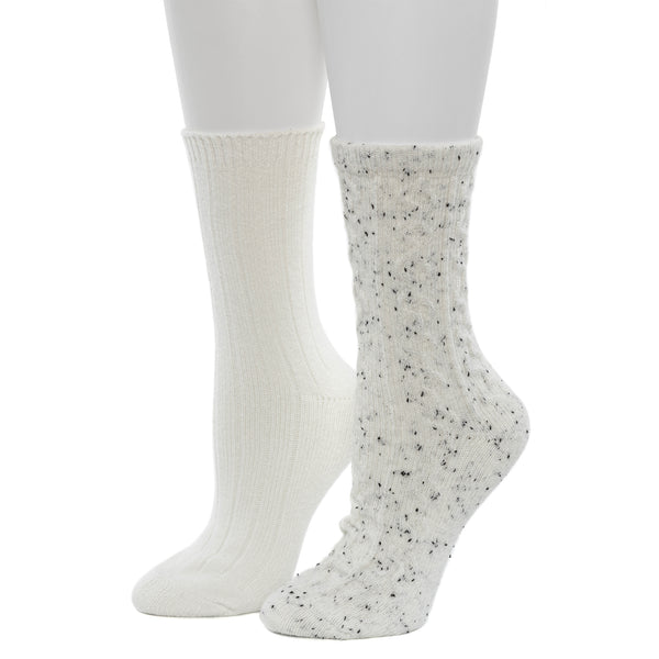 Cuddl Duds Flecked Pucker Chain Cable/Solid Rib Crew Sock 2-Pack Socks