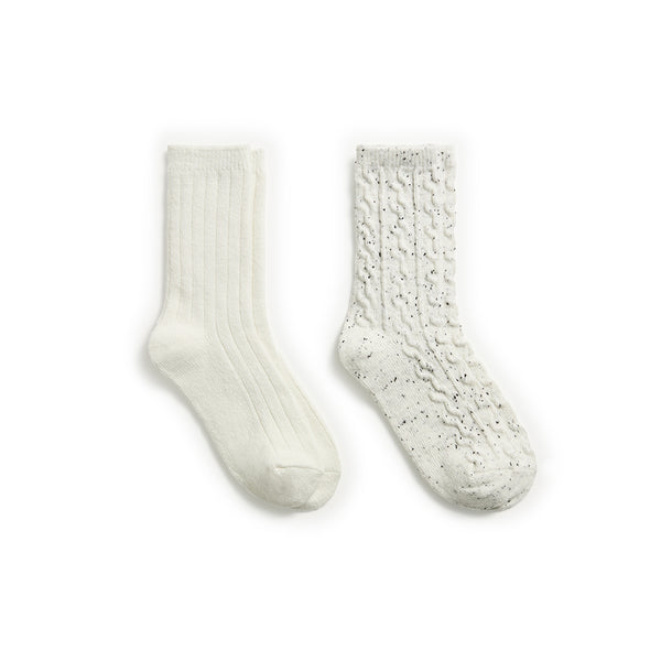 Cuddl Duds Flecked Pucker Chain Cable/Solid Rib Crew Sock 2-Pack Socks