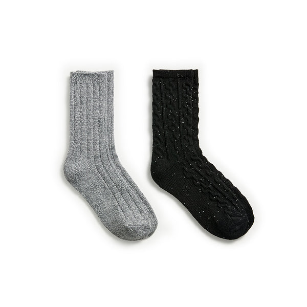 cuddl duds Flecked Pucker Chain Cable/Solid Rib Crew Sock 2-Pack Socks
