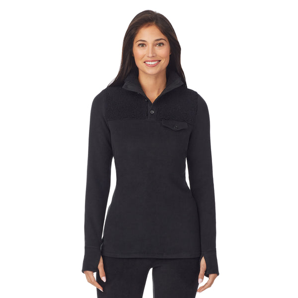 Cuddl Duds Fleecewear With Stretch Long Sleeve Mock Neck Henley With Sherpa Shirts U0026 Tops