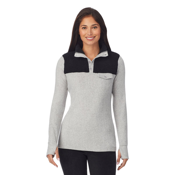 Cuddl Duds Fleecewear With Stretch Long Sleeve Mock Neck Henley With Sherpa Shirts U0026 Tops