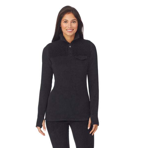 cuddl duds Fleecewear With Stretch Long Sleeve Mock Neck Henley With Sherpa Shirts u0026 Tops