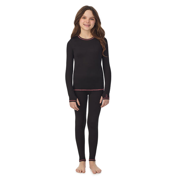 Cuddl Duds Girls Comfortech Stretch Poly 2 Pc. Long Sleeve Crew & Pant Set Long Johns