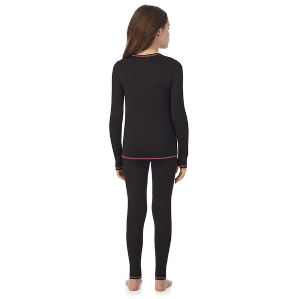 Cuddl Duds Girls Comfortech Stretch Poly 2 Pc. Long Sleeve Crew & Pant Set Long Johns