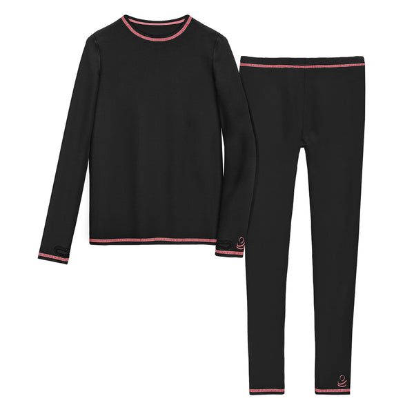 cuddl duds Girls Comfortech Stretch Poly 2 pc. Long Sleeve Crew & Pant Set Long Johns