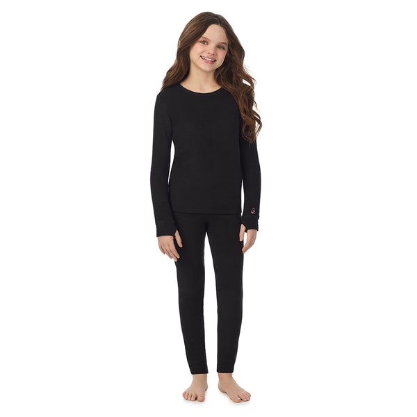 cuddl duds Girls Fleecewear With Stretch 2 pc. Long Sleeve Crew & Legging Set Long Johns
