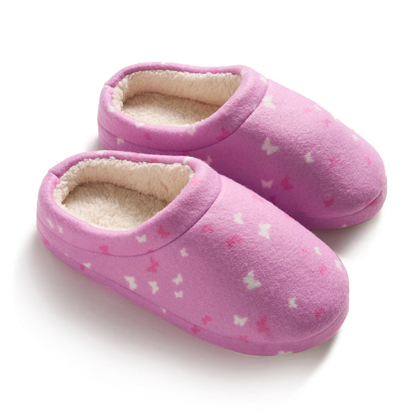cuddl duds Girls Printed Butterfly Fleece Clog Slipper Shoes