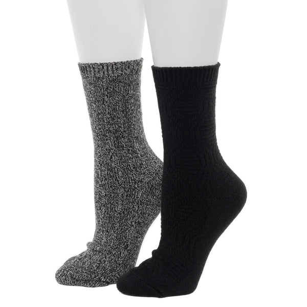 Cuddl Duds Lace Diamond Texture/Wide Rib Crew Sock 2-Pack Socks