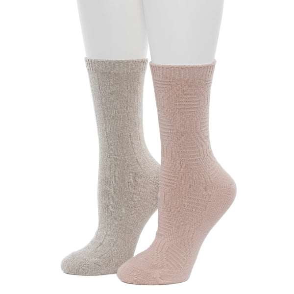 Cuddl Duds Lace Diamond Texture/Wide Rib Crew Sock 2-Pack Socks