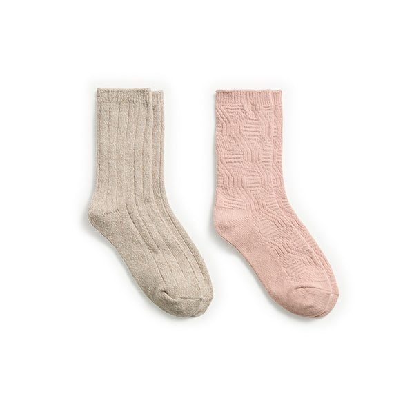 cuddl duds Lace Diamond Texture/Wide Rib Crew Sock 2-Pack Socks