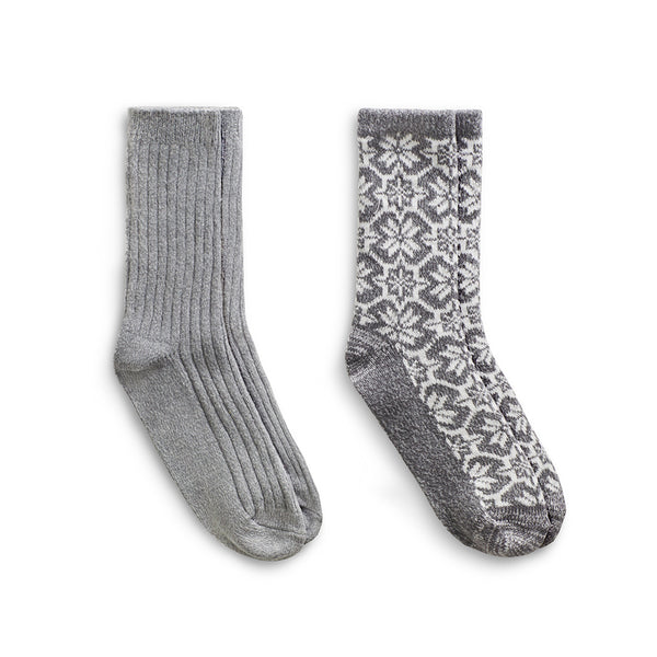 Cuddl Duds Large Snowflake/Solid Rib Crew Sock 2 Pack Socks