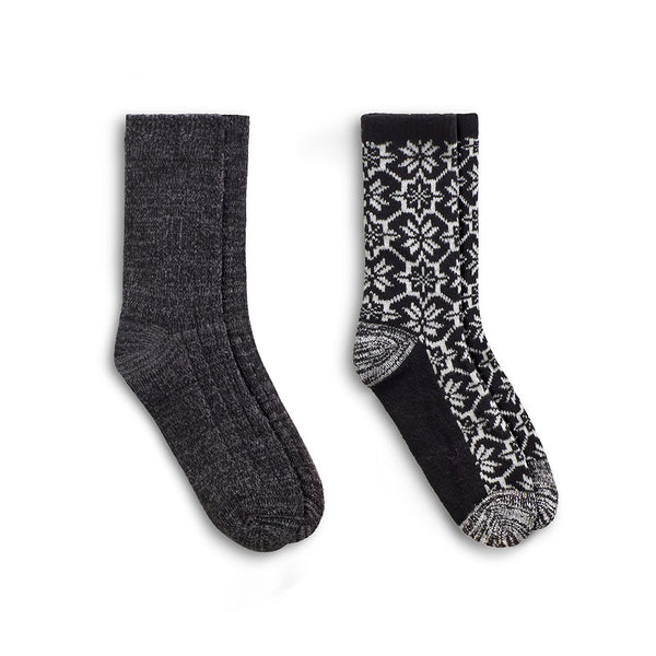cuddl duds Large Snowflake/Solid Rib Crew Sock 2 Pack Socks